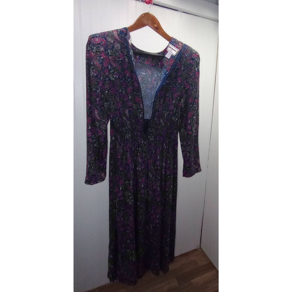 Vintage' 80s Karin Stevens petites Paisley long dress, granny core, cottage core - Picture 5 of 10